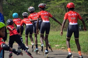 Young athletes compete during the PIPSSA Kenya Age Group Skating Championship at the Kasarani Stadium Arena