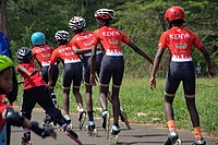 Young athletes compete during the PIPSSA Kenya Age Group Skating Championship at the Kasarani Stadium Arena