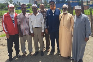 The former footballers at the Mombasa City Stadium where they called for swift completion of the project.