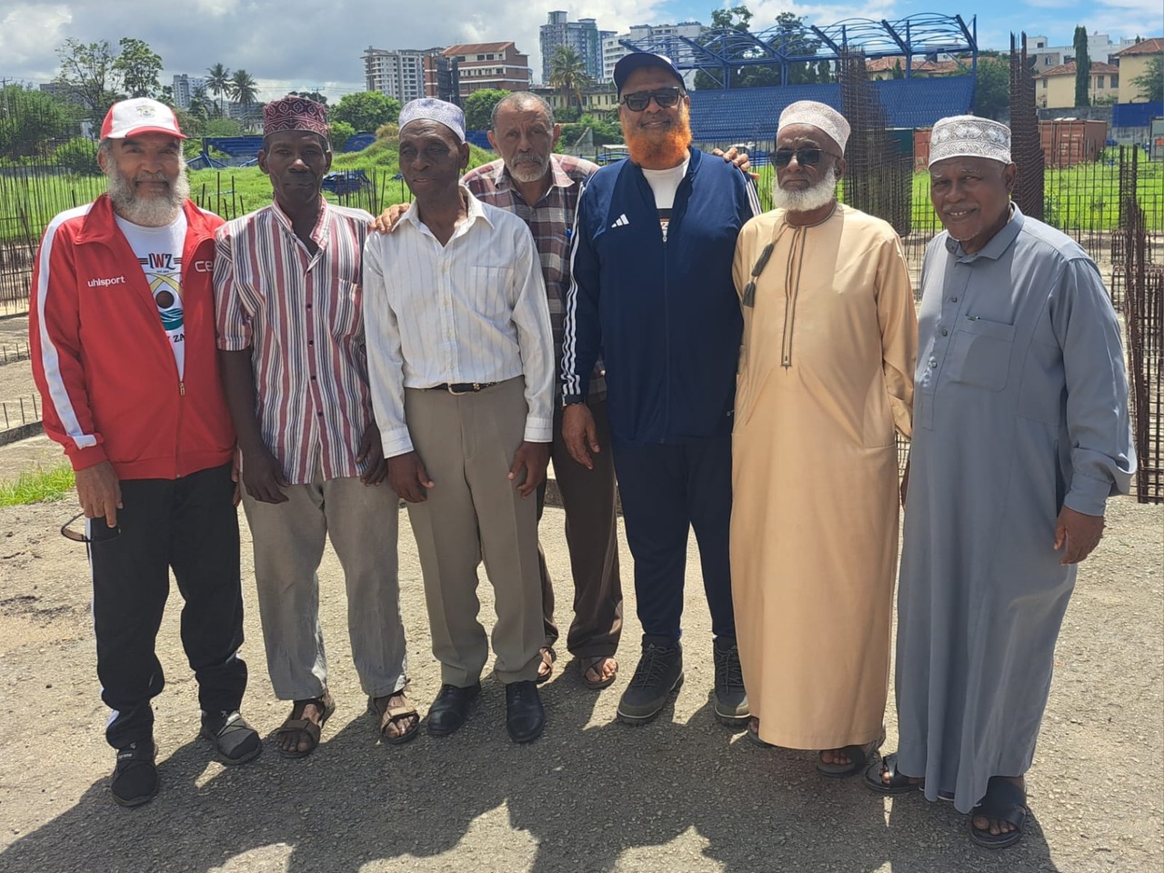 The former footballers at the Mombasa City Stadium where they called for swift completion of the project.