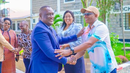 Matungulu MP Stephen Mule is welcomed by teachers at St Barbra Tala Girls High School 