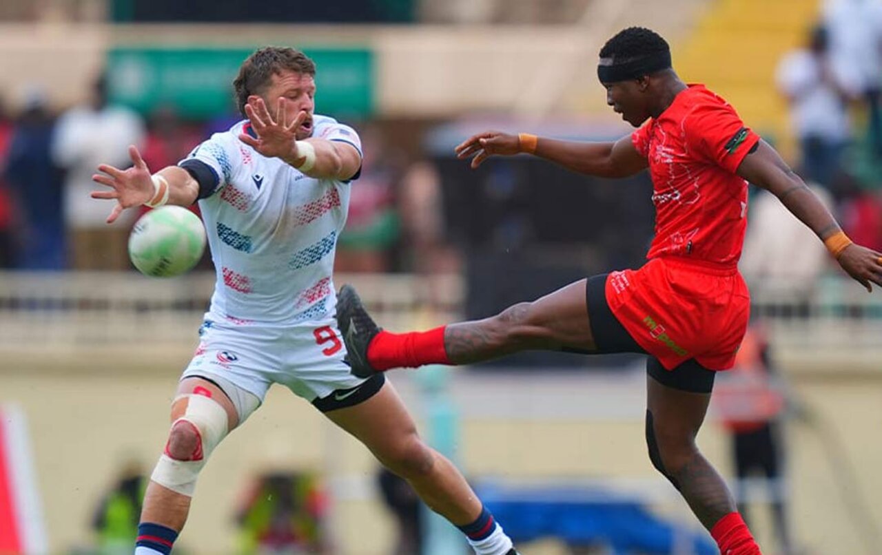 Kenya Shujaa suffer a 5-21 defeat to USA at HSBC SVNS 2 Nairobi leg. Photo/KRU