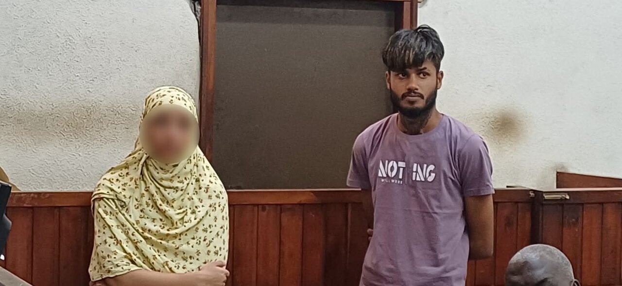 Amir Latif (right) and a 17 year old girl before Mombasa court on Friday