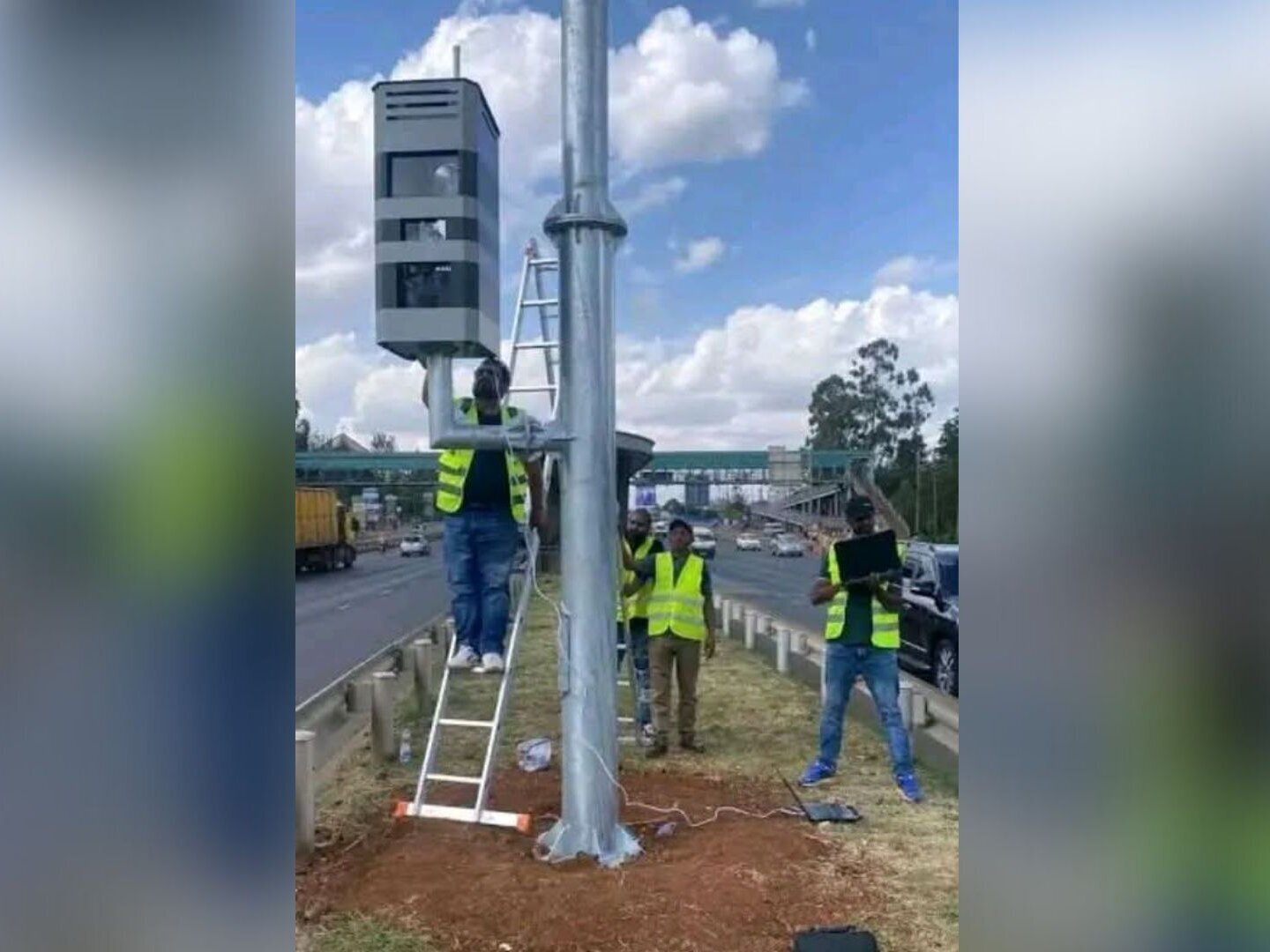 Officers install speed cameras along Thika Road.