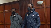 Two traders Abdi Khan Gedi (left) and Noor Hassan at the Milimani law courts 