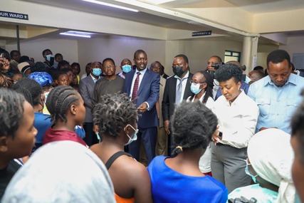 Senate Health Committee members listening to stranded mothers during their visit to Kiambu