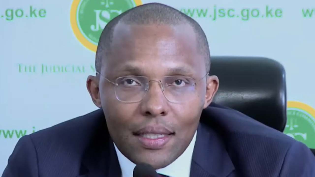 Magistrate Ben Mark Ekhubi responding to questions during his interview for the position of Judge of the Environment and Land Court.