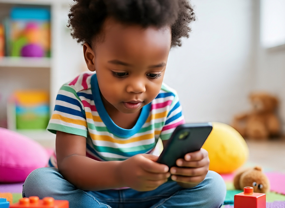 A child plays games on their smartphone