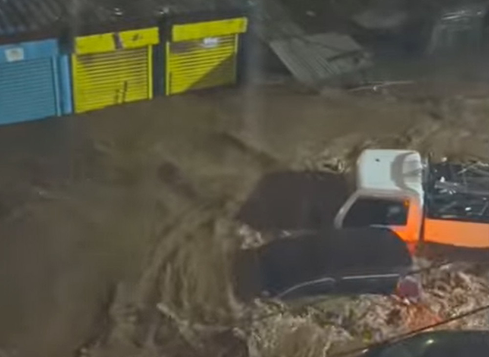 Cars swept by floods