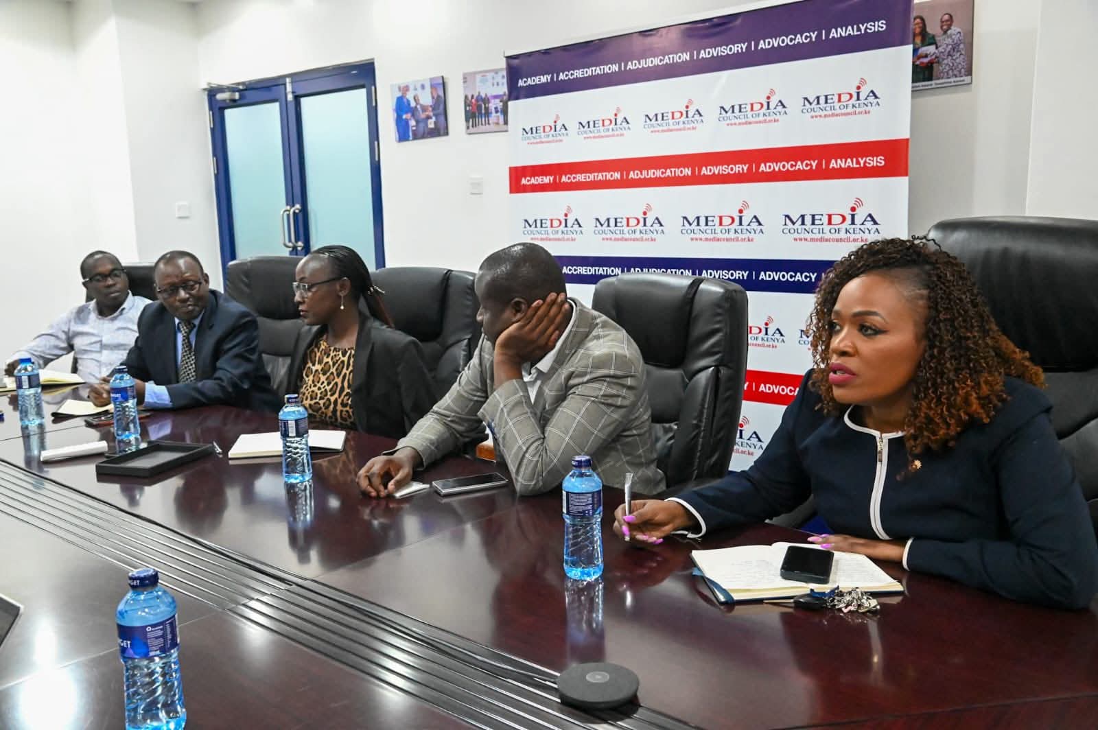 Kenya Editors Guild (KEG) President Zubeidah Kananu (right), and Kenya Union of Journalists Secretary Eric Oduor, among others, during the preparations meeting