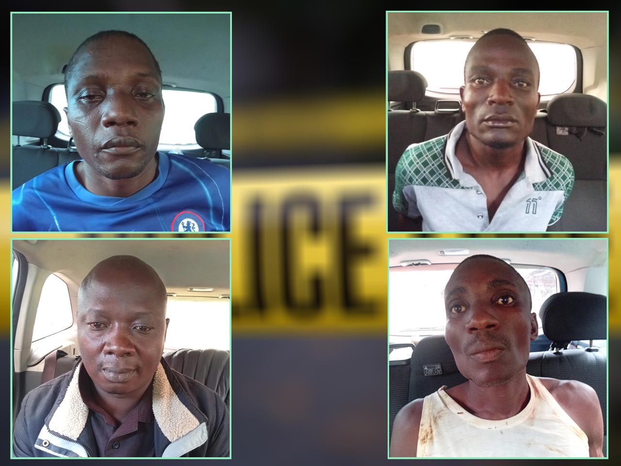 Suspects Benard Yaya Anaswa, Kelvin Omutanyi Zablon, Peter Osumba Omusinde, and Johnstone Songa Maube, who were arrested by DCI detectives in Butere, Kakamega County