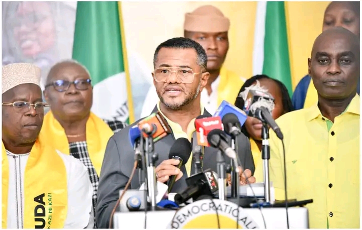 UDA Secretary-General Hassan Omar Hassan speaking during a press briefing at the party's headquarters on March 13, 2026
