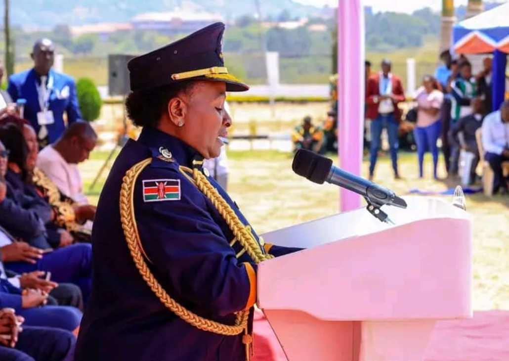 Machakos Governor Wavinya Ndeti addresses youth at the White House Grounds during the pass-out ceremony of the 2nd cohort of the Machakos Youth Service